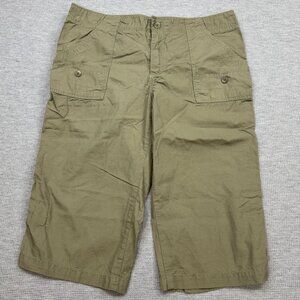 Caribbean Joe Womens Cargo Capris Size 12 Khaki Pockets Tab Cuffs 100% Cotton